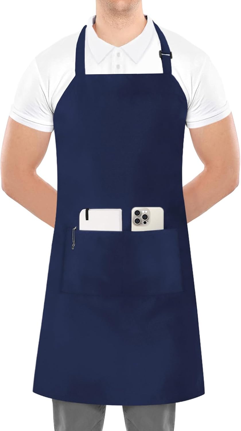 Utopia Kitchen 2 Pack Bib Apron, Adjustable with 2 Pockets, Water and Oil Resistant, Cooking Kitchen Chef Apron for Women Men