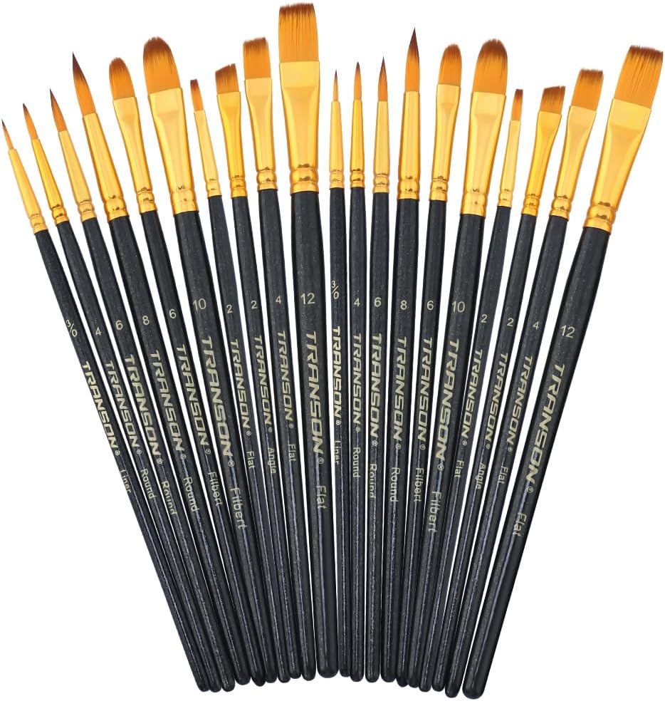 Transon 20pcs Art Painting Brush Set for Acrylic Watercolor Gouache Hobby Craft Face Painting