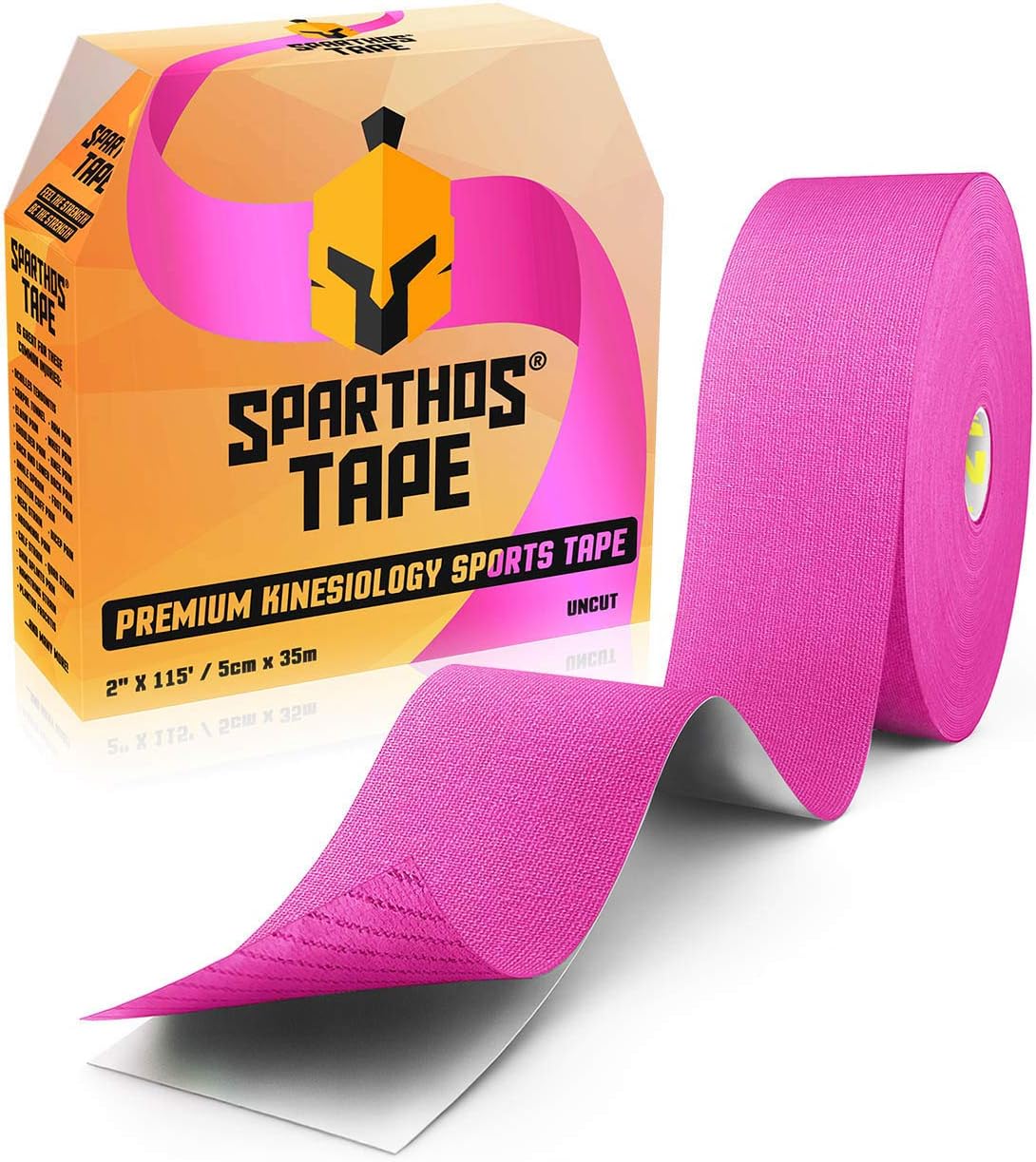 Sparthos Kinesiology Tape - Bulk Large Jumbo - Free Kinesio Taping Guide! - Support for Pro Athletic Sports and Recovery - Kinetic Extreme Medical Med Strips - Uncut 115 ft Roll (Wild Pink)