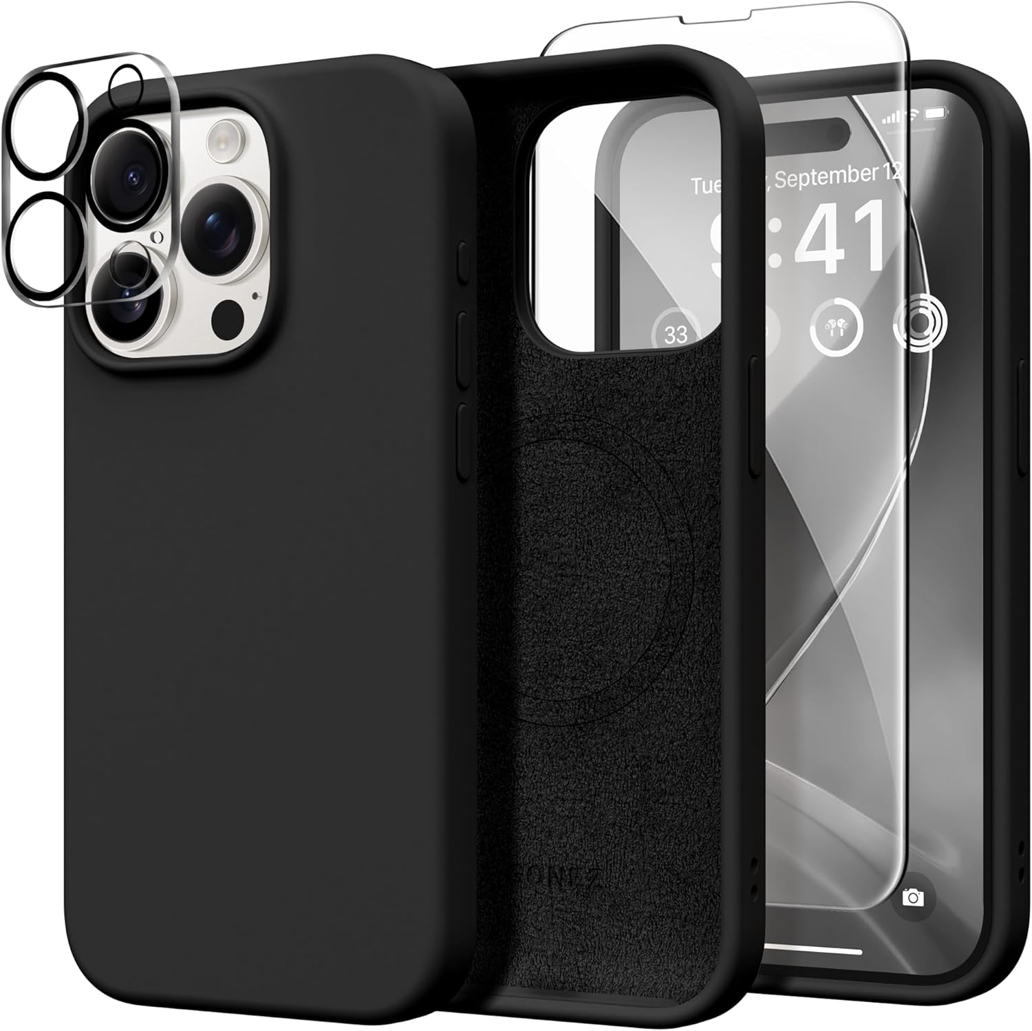 for iPhone 15 Pro Case Compatible with Magsafe, [2X Screen Protector + 2X Camera Lens Protector], Soft Silicone Shockproof Anti-Scratch Full Body Protective Phone Case 6.1 2023, Black