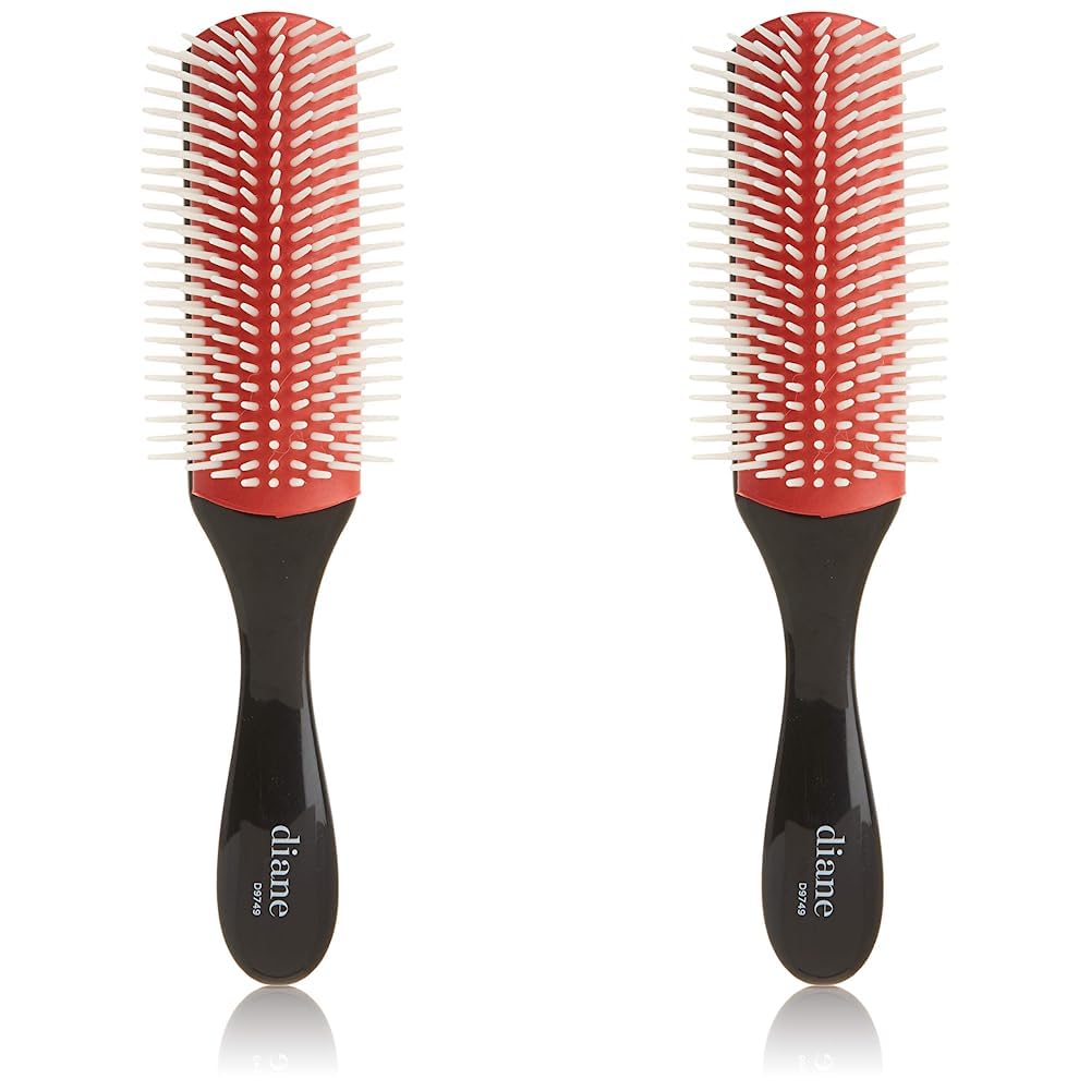 Diane 9-Row Professional Styling Brush, Nylon Pins for Thick or Curly Hair, Use with Wet Hair and Distributing Conditioner, Blowdrying, Black & Red, 1 Count (Pack of 2)