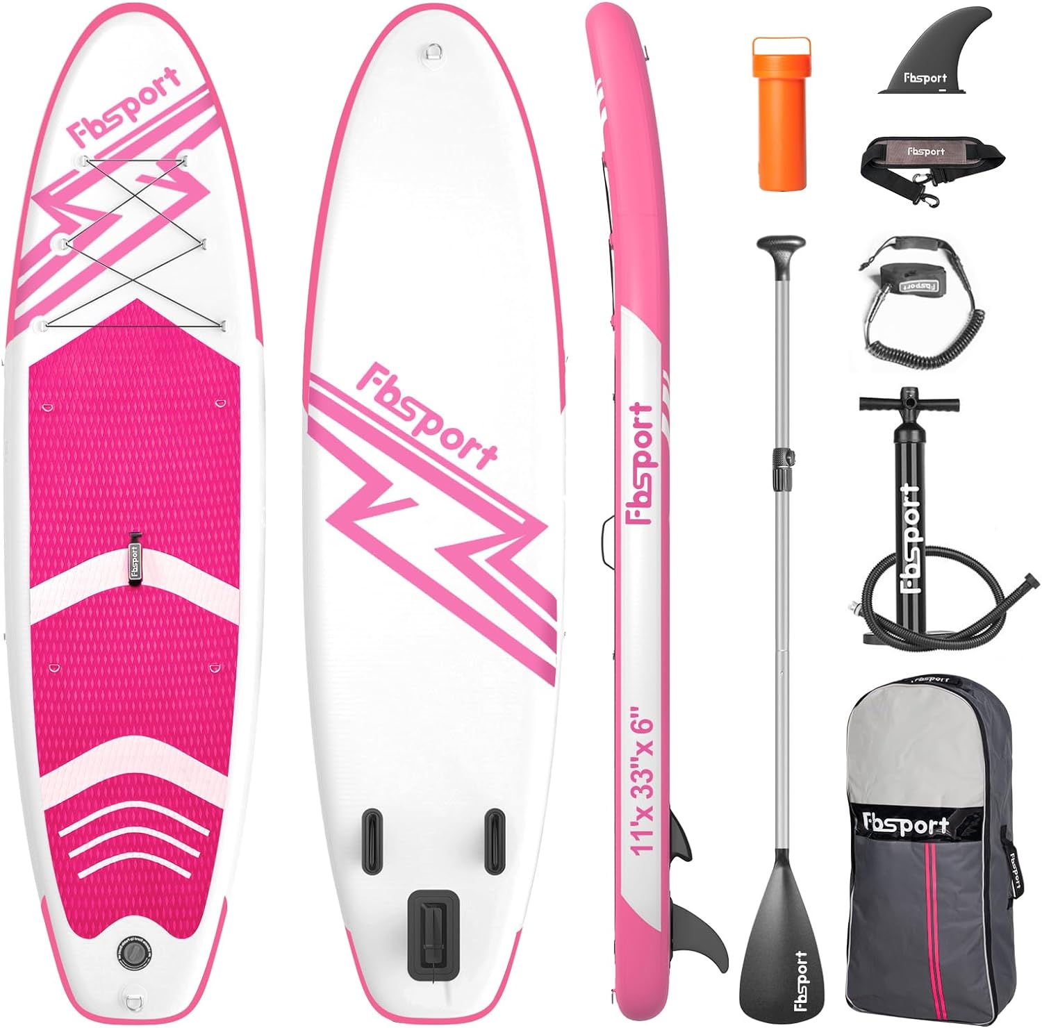 FBSPORT 11' Premium Stand Up Paddle Board, Yoga Board with Durable SUP Accessories & Carry Bag | Wide Stance, Surf Control, Non-Slip Deck, Leash, Paddle and Pump for Youth & Adult