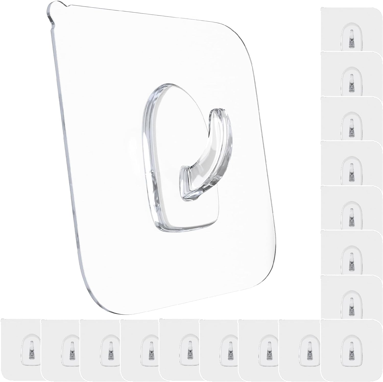 GLUIT Adhesive Plastic Clear Hooks Transparent Hook for The Drill-Free Wall Medium 20 pcs