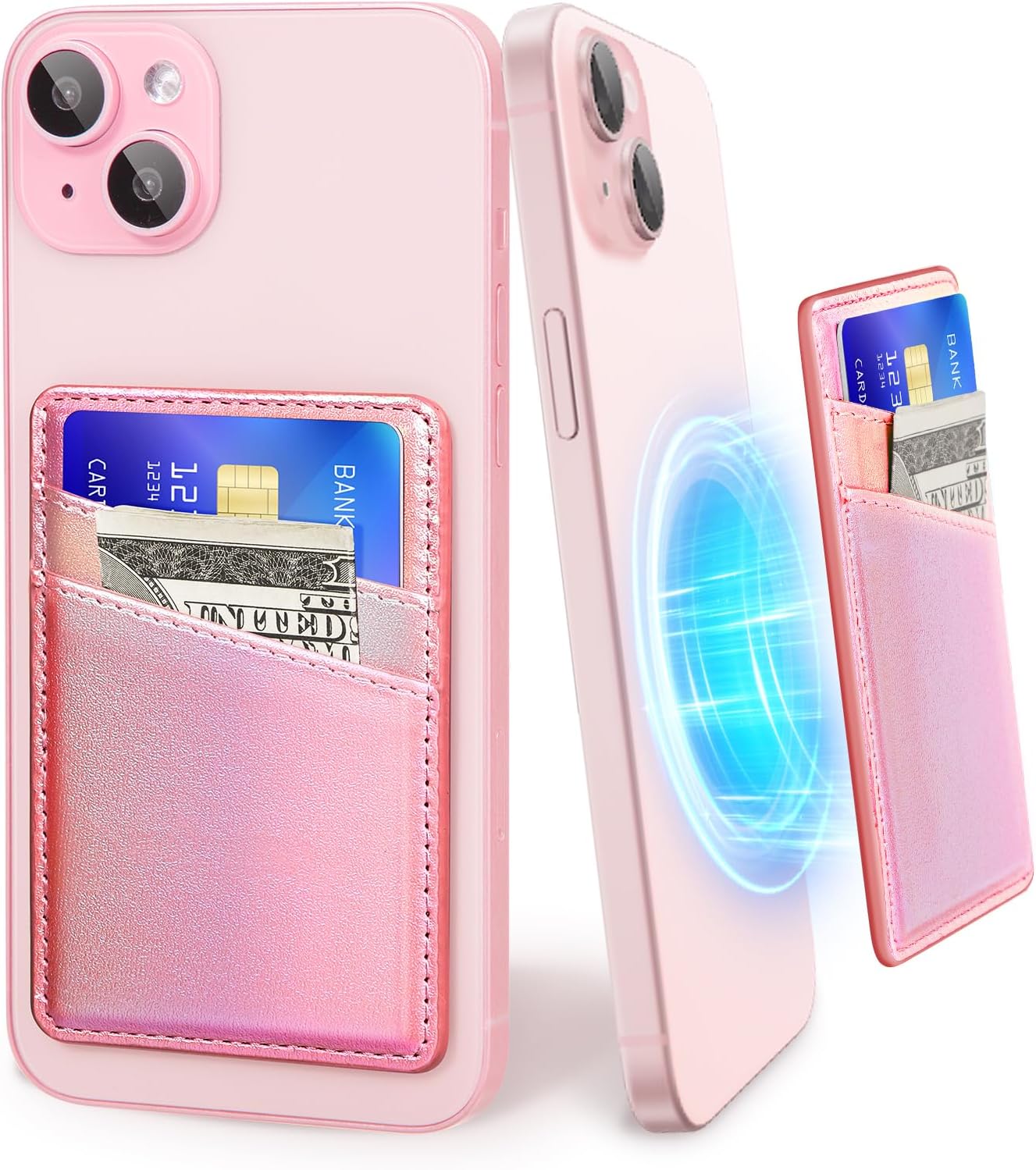 SHANSHUI Magnetic Wallet Compatible for Magsafe, PU Leather Power Magnet Card Holder for Back of Phone Wallet 2 Card Slots Compatible for iPhone 15/14/ 13/12 Series