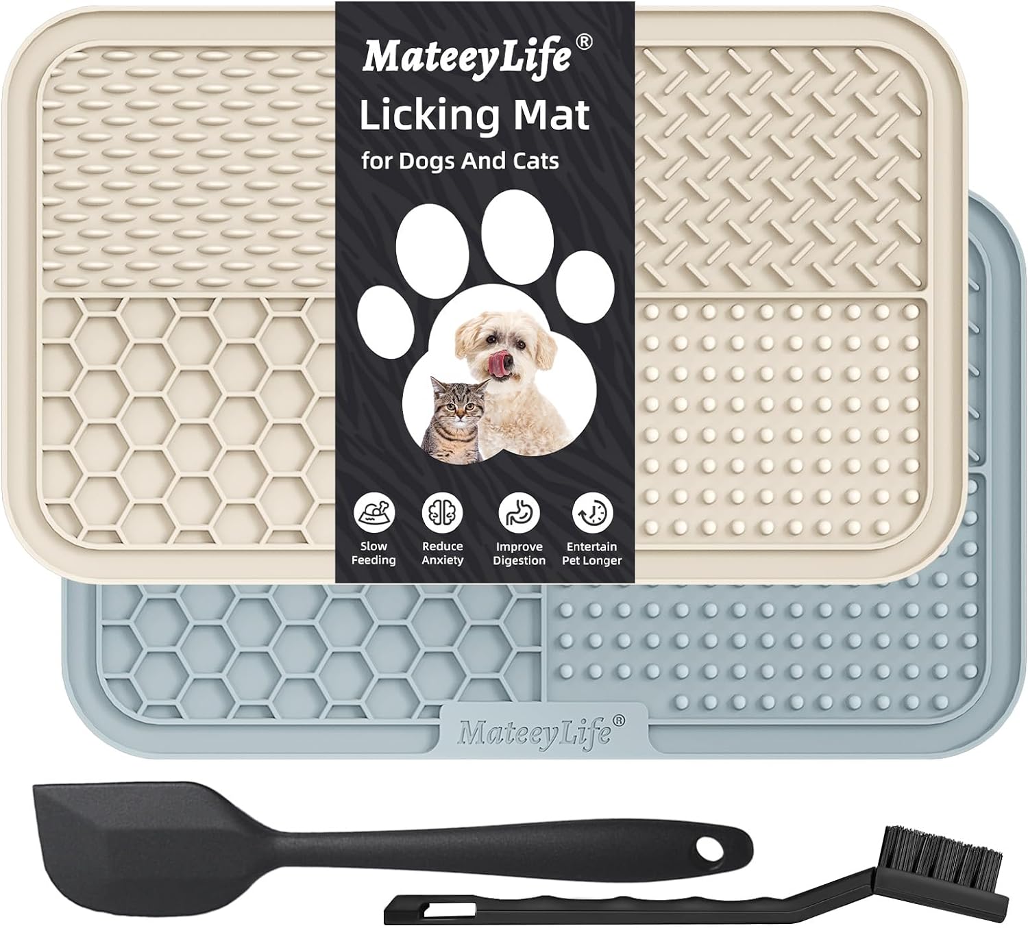 MateeyLife 2PCS Large Lick Mat for Dogs and Cats with Suction Cups, Dog Lick Mat for Anxiety Relief, Dog Toys to Keep Them Busy, Dog Enrichment Toys for Bathing, Cat Peanut Butter Lick Pad for Boredom