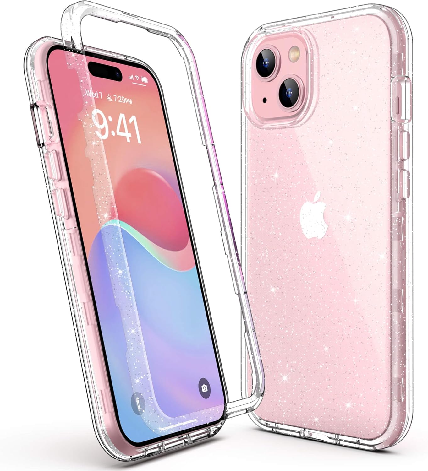 ULAK Compatible with iPhone 15 Plus Case Glitter, Heavy Duty Dual Layer Shockproof Protection Women Sparkly Transparent Protective Phone Cover for iPhone 15 Plus 6.7 inch, Clear Glitter