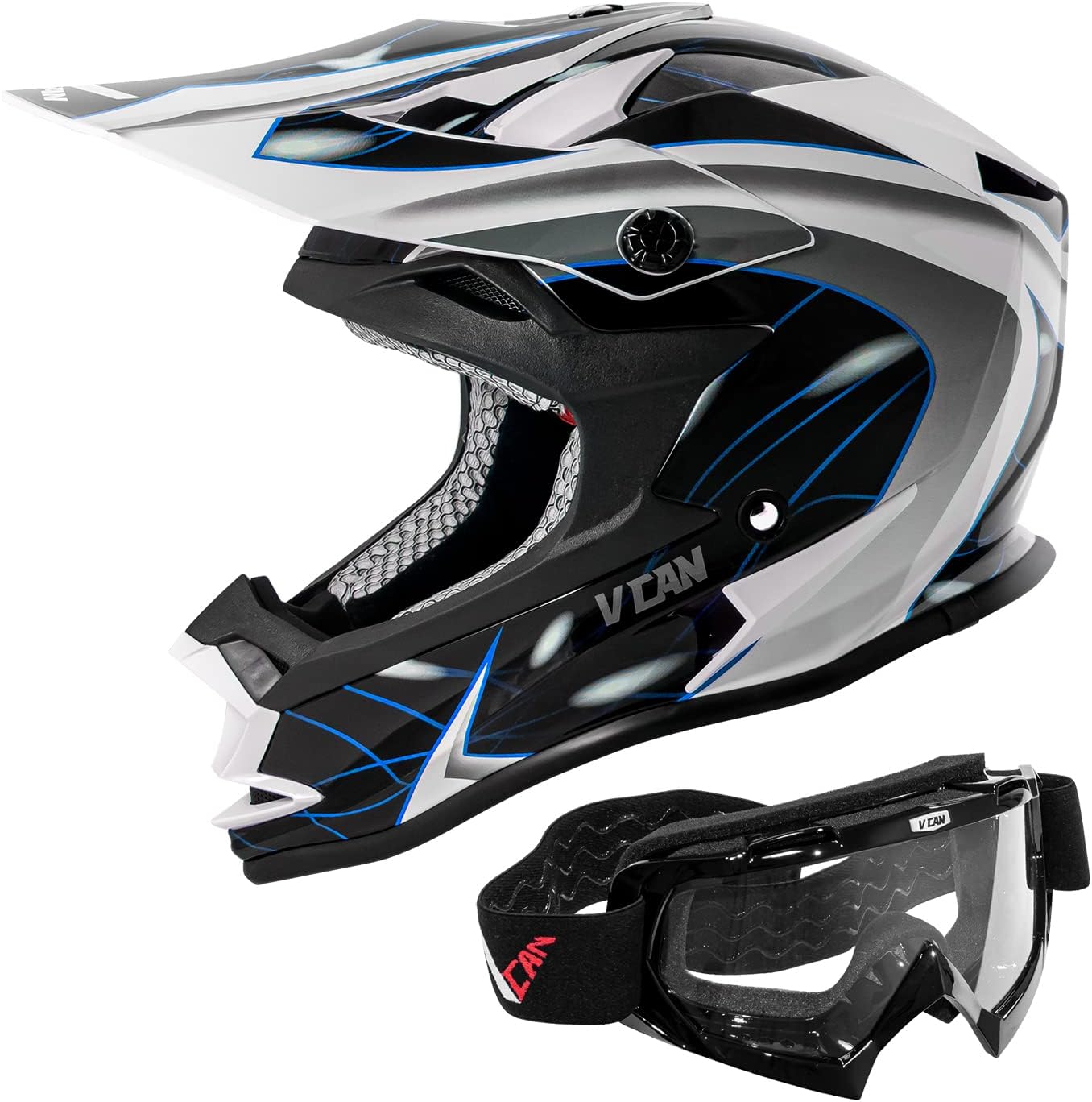 VCAN VX38 Adults ATV Motorcross Offroad Dirt Bike Motorcycle Downhill Helmet with Goggle DOT Approved