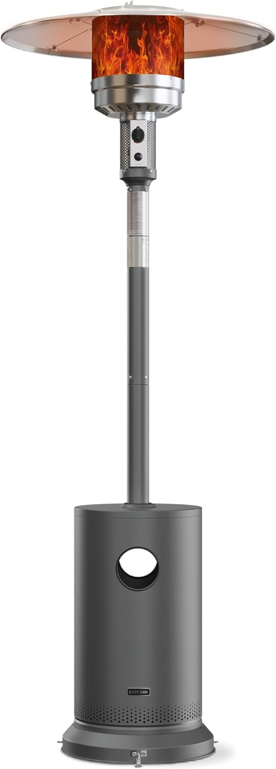 EAST OAK 48,000 BTU Patio Heater for Outdoor Use With Round Table Design, Double-Layer Stainless Steel Burner and Wheels, Outdoor Patio Heater for Home and Commercial, Gray, 31.9 x 31.9 x 86.6 inches