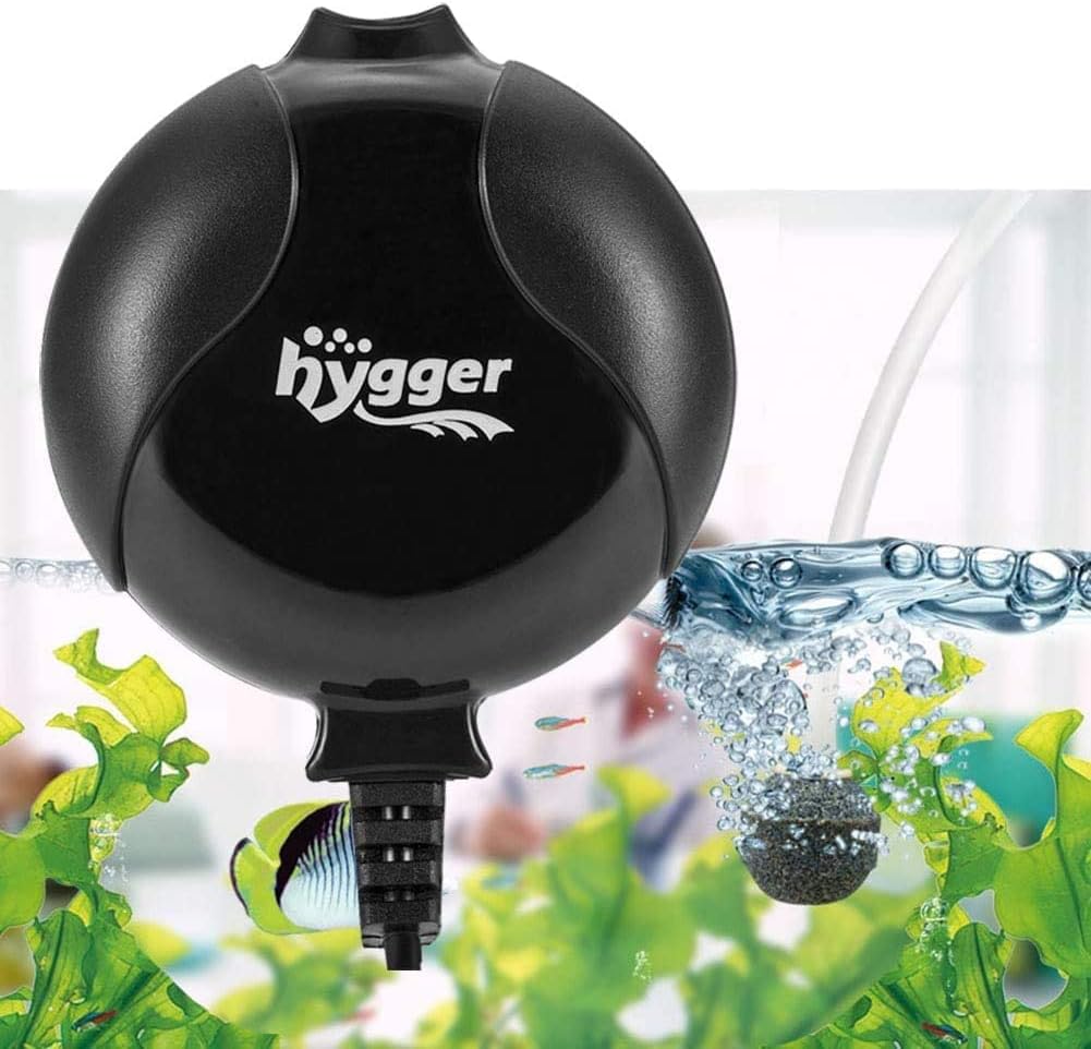 hygger Quiet Mini Air Pump for Aquarium 1.5 Watt Oxygen Fish Air Pump for 1-15 Gallon Fish Tank with Air Stone Air Tubing Clip Black