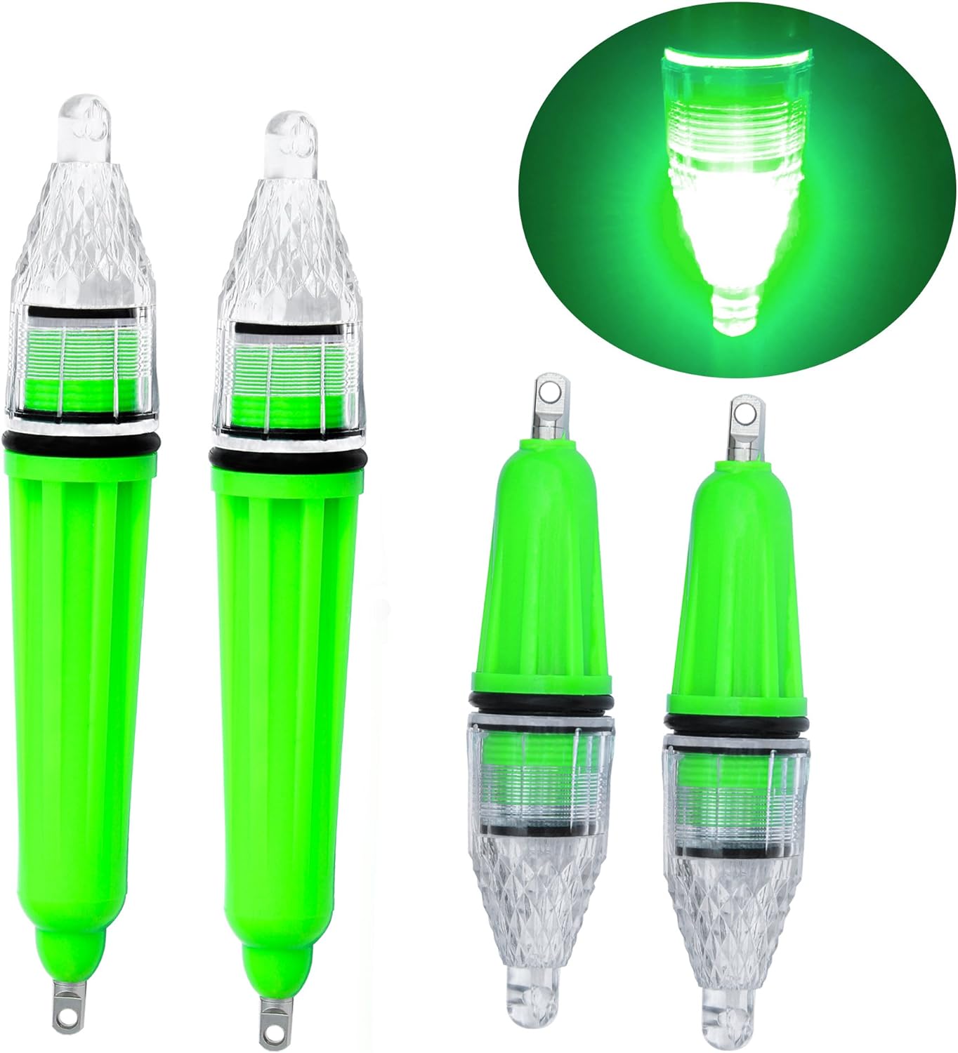 Underwater Fishing Light, 4pcs Deep Drop Fishing Light Waterproof Flashing LED Night Fishing Light Attractive Light Green Light Bait Lure Lamp Fish Tools Fishing Bait Lure 5 Colors 6.7 inch 4.7 inch