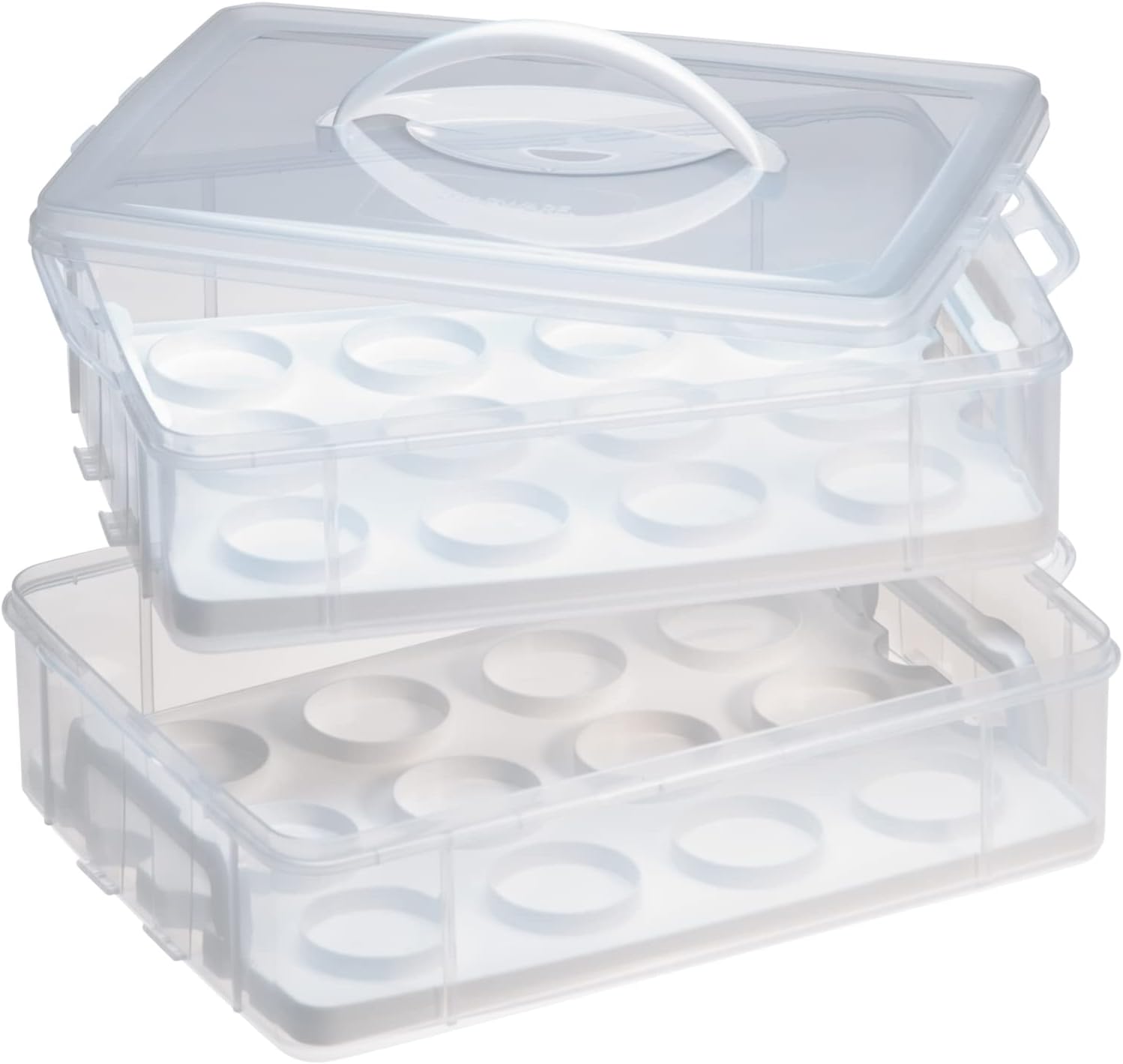 Snapware Snap 'N Stack Portable Storage Carrier with Lid for Desserts, BPA-Free Cupcake Containers, Cake Carrier with Stackable Trays, Microwave, Freezer and Dishwasher Safe,Clear