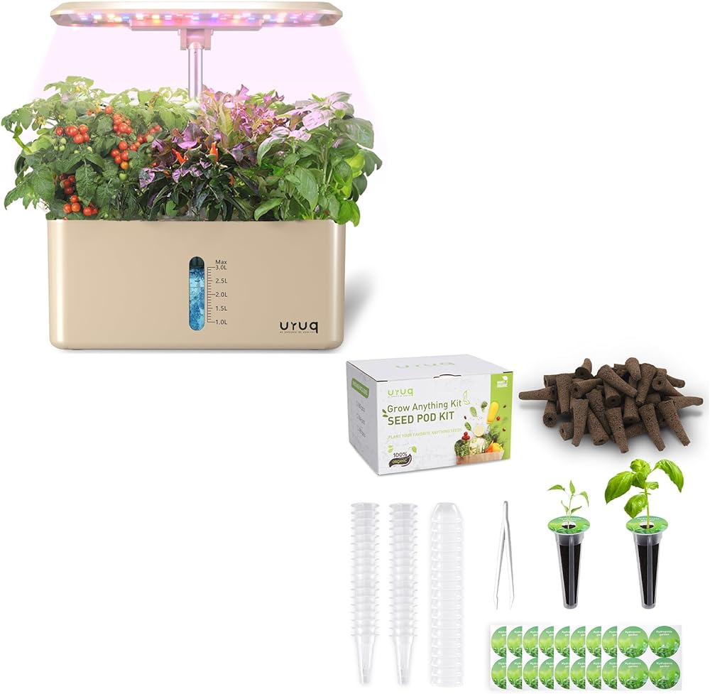 8 Pods Hydroponics Growing System Indoor Garden Gold & 140Pcs Hydroponic Pods Supplies