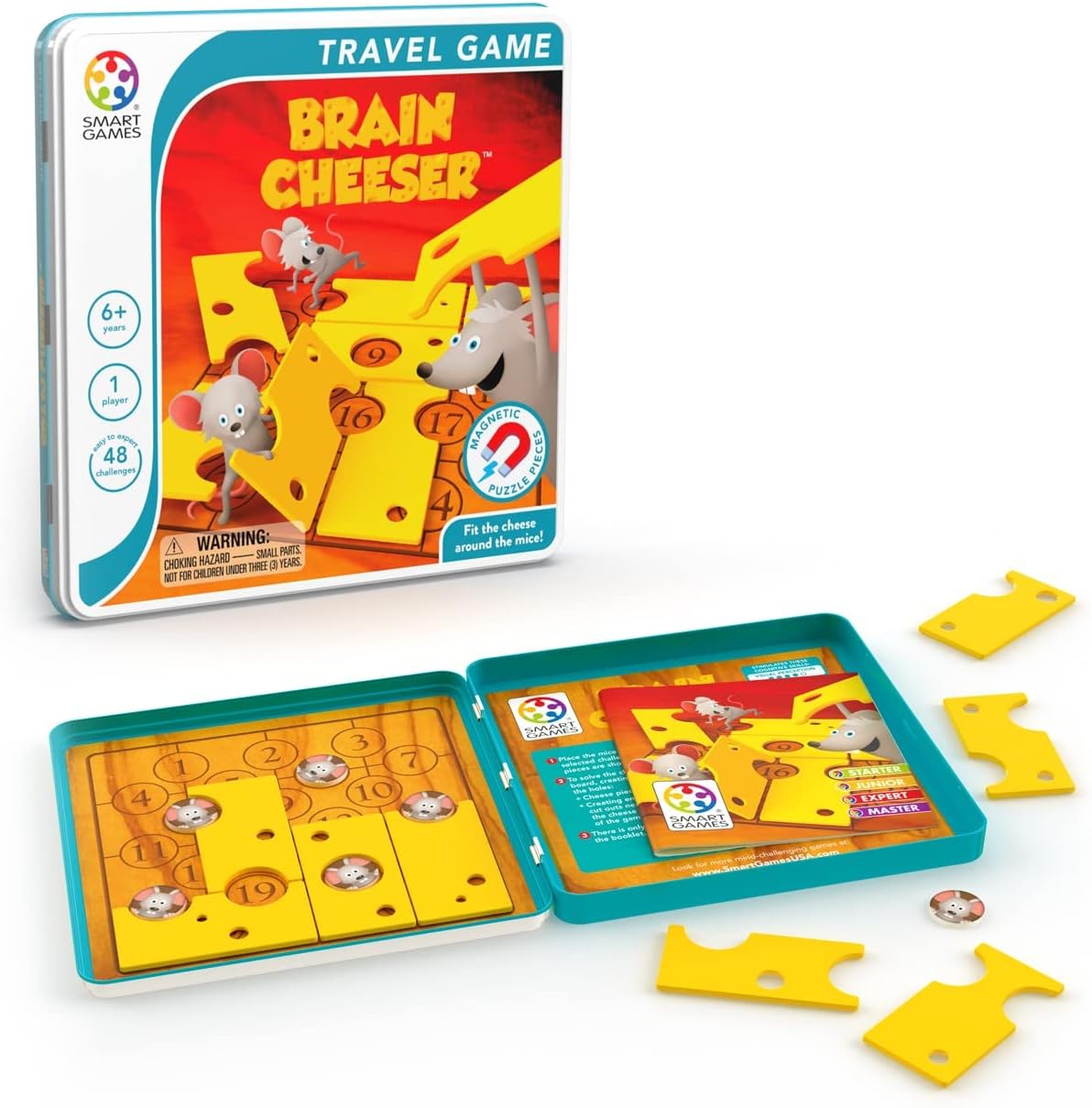 SmartGames Brain Cheeser Magnetic Travel Game with 48 Challenges for Ages 5  with Metal Travel Box