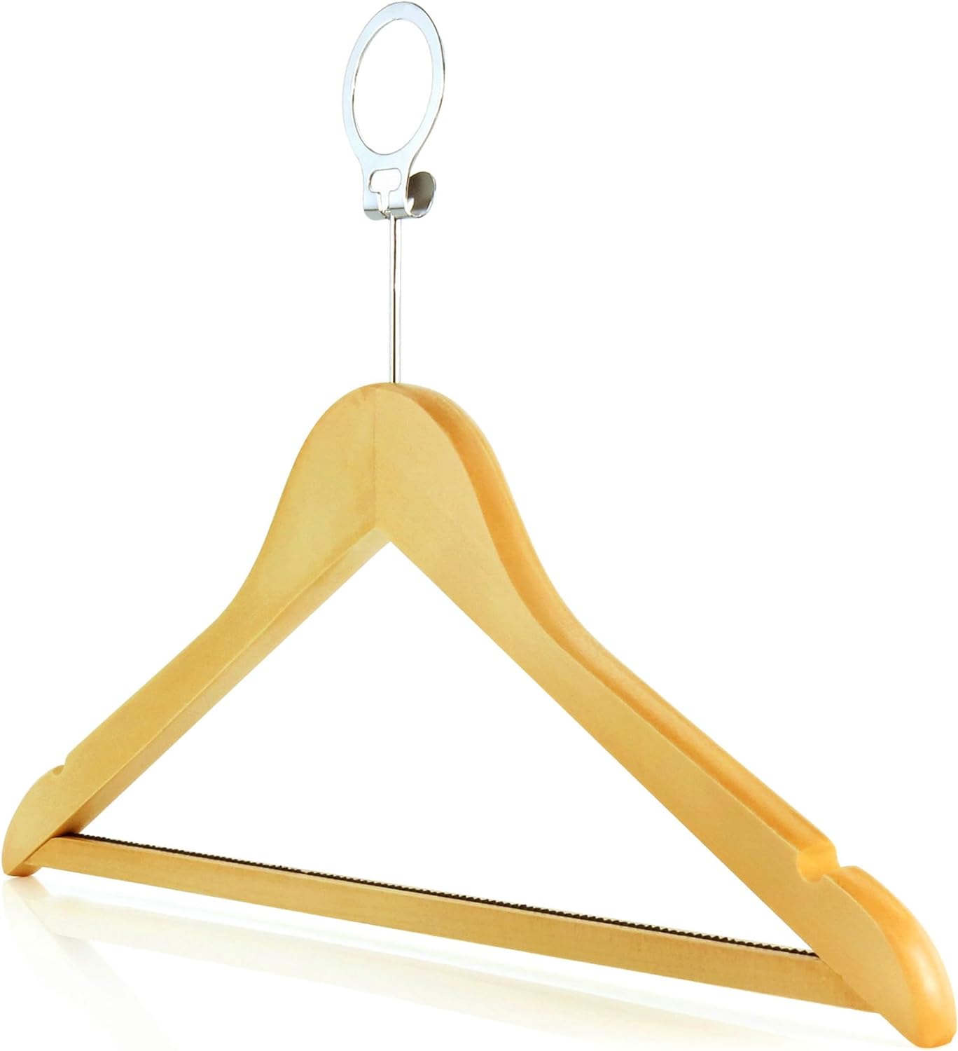 HANGERWORLD Natural Wooden Hotel Style Security Clothes Hangers - 10 Pack, Metal Anti Theft Ring Lock