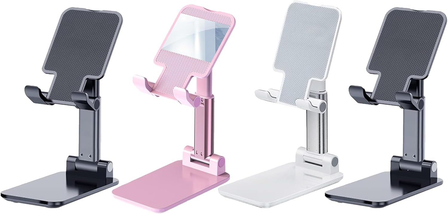 4 Pieces Cell Phone Stands, Adjustable Angle Height Phone Stand for Desk, Foldable&Portable, Ideal for Schools, conferences, dorms, Offices, etc.