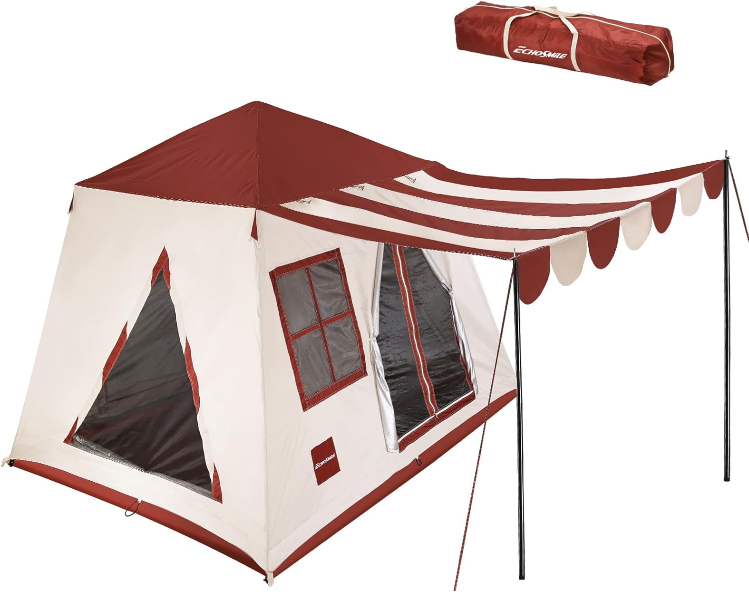 EchoSmile Camping Tent with Vestibule, 4/5/6 Person Instant Cabin Tent, Water Resistant Glamping Tent, Easy Setup for Trekking Hiking Outdoor, Ultralight Tent with Carry Bag Red Stripped Tent