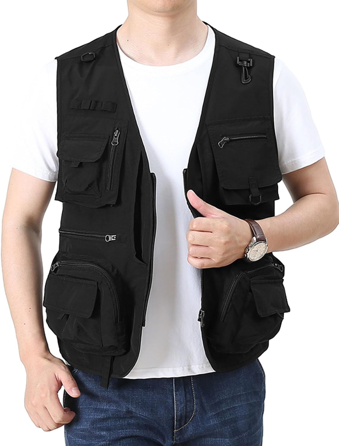 Flygo Men' Utility Cargo Vest Outdoor Fishing Safari Travel Work Photo Vest with Pockets