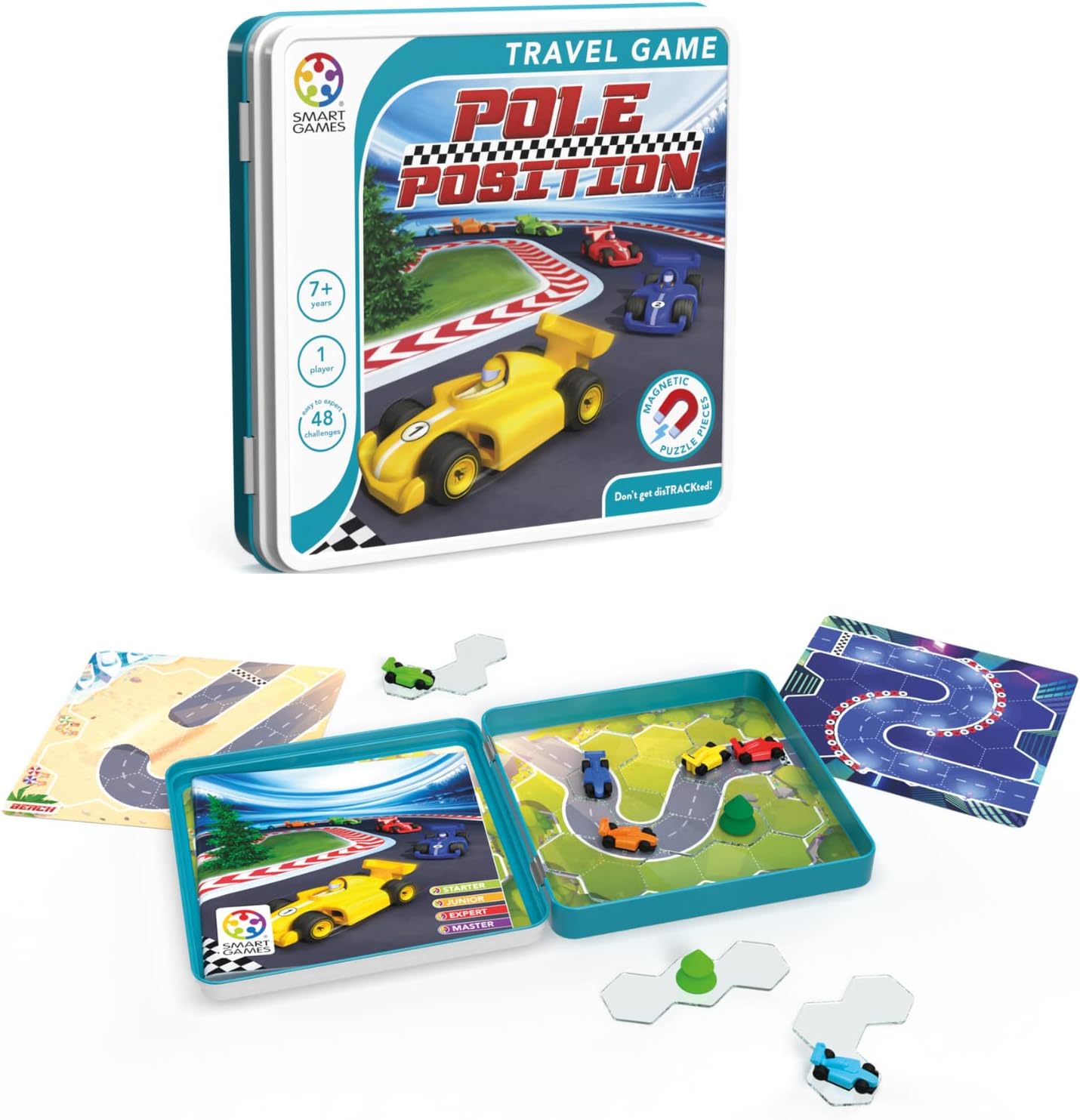 SmartGames Pole Position Metal Box Travel Game with 48 Challenges for Ages 7 - Adult