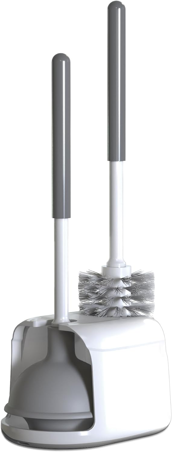 Utopia Home Toilet Plunger - Toilet Brush and Plunger Set for Bathroom - Toilet Plunger and Brush Set with Holder for Deep Cleaning (White/Grey)