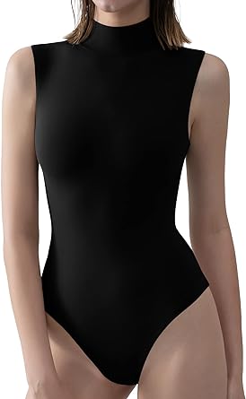 PUMIEY Women&#39;s Mock Turtle Neck Sleeveless Bodysuit Sexy Tank Tops Sharp Collection