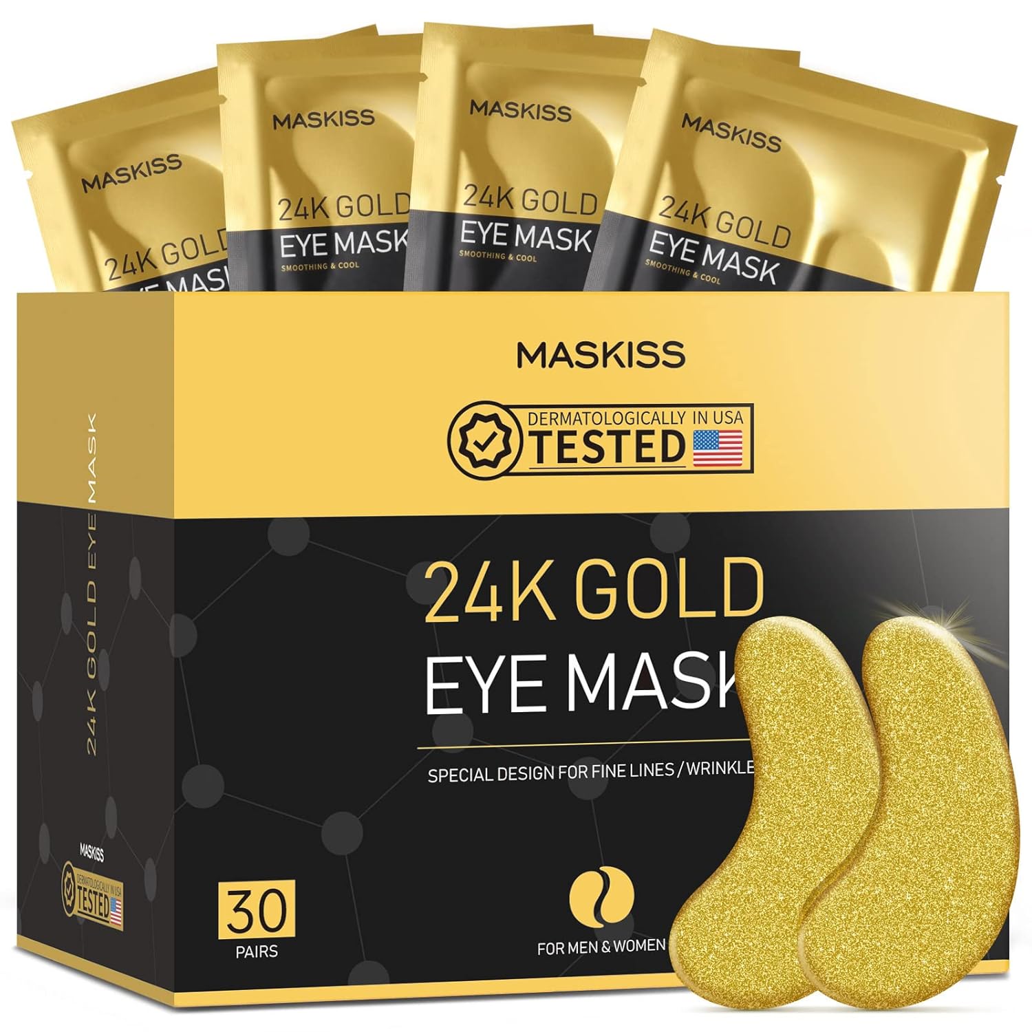 24k Gold Under Eye Patches (30 Pairs), eye mask, Collagen Skin Care Products, Eye Patches for Puffy Eyes, eye masks for dark circles and puffiness