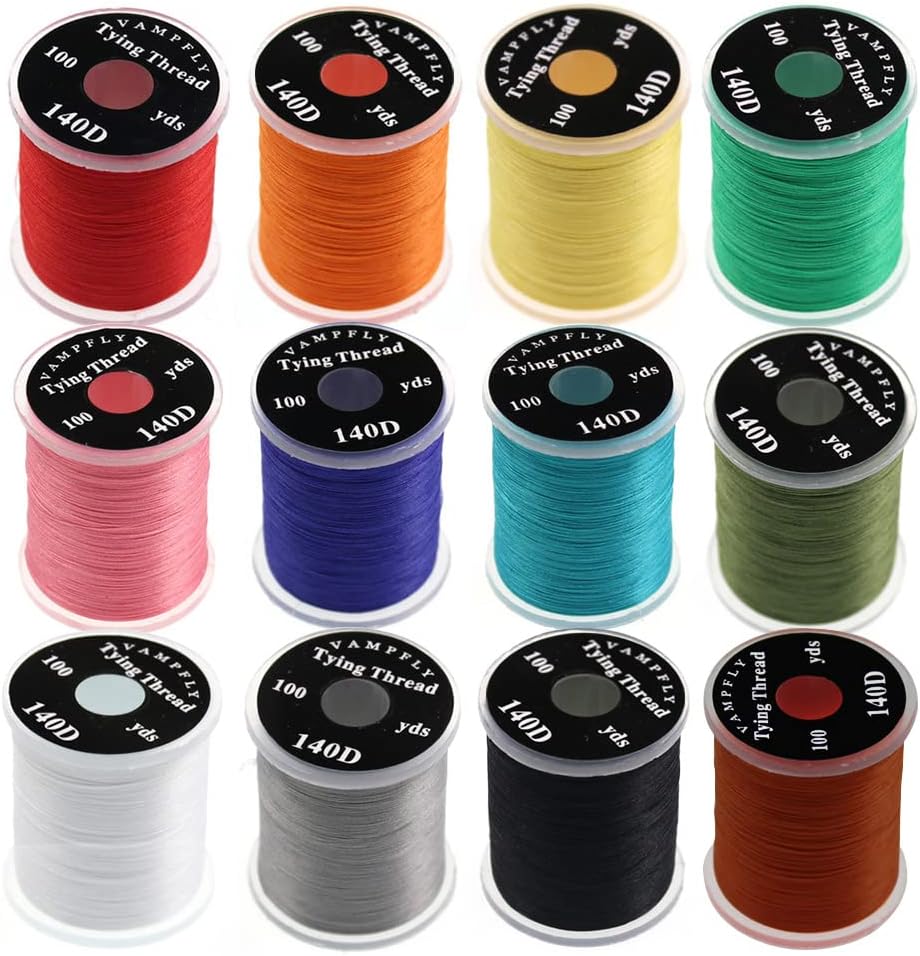 HERCULES 140D Fly Tying Thread 12 Colors Non Waxed Fly Tying Wires Materials Kits Fly Tying Tieing Supplies for Dry Wet Flies