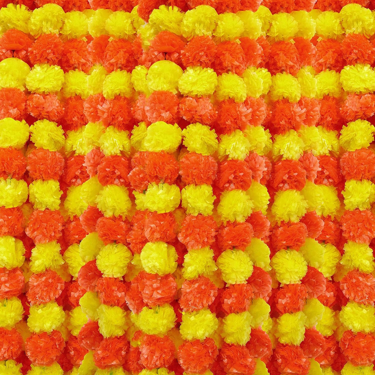 6 Pcs 5 Feet Long Marigold Flowers Garland Bulk Indian American Wedding Party Mantel Decoration Artificial Dia de Los Muertos Decorations for Altar Faux Flower Garland for Diwali, Bush Floral Party