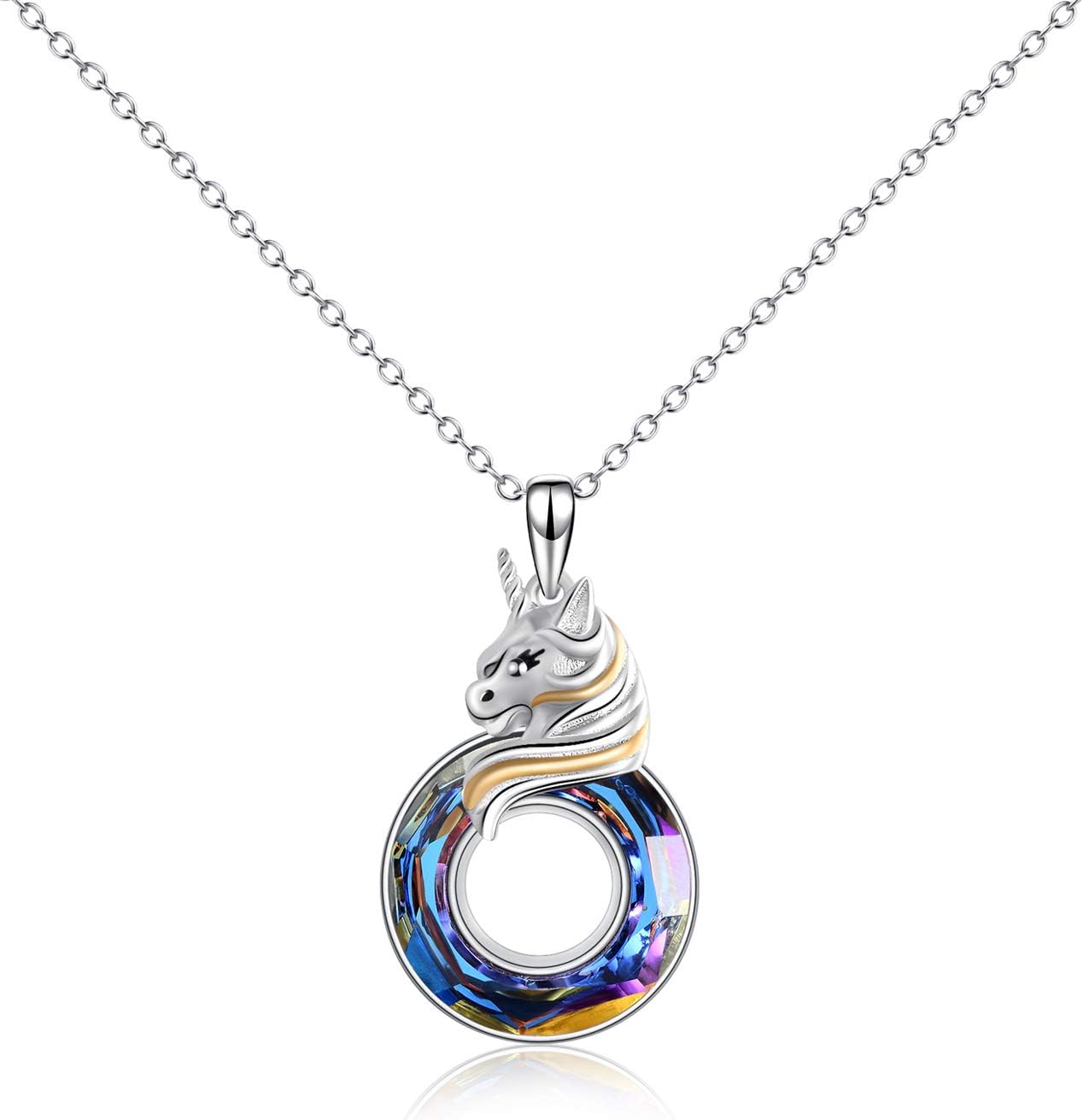 AOBOCO Unicorn Gifts, 925 Sterling Silver Unicorn Pendant Necklace with Circle Crystal, Birthday Jewelry Gift for Women Unicorn Lovers