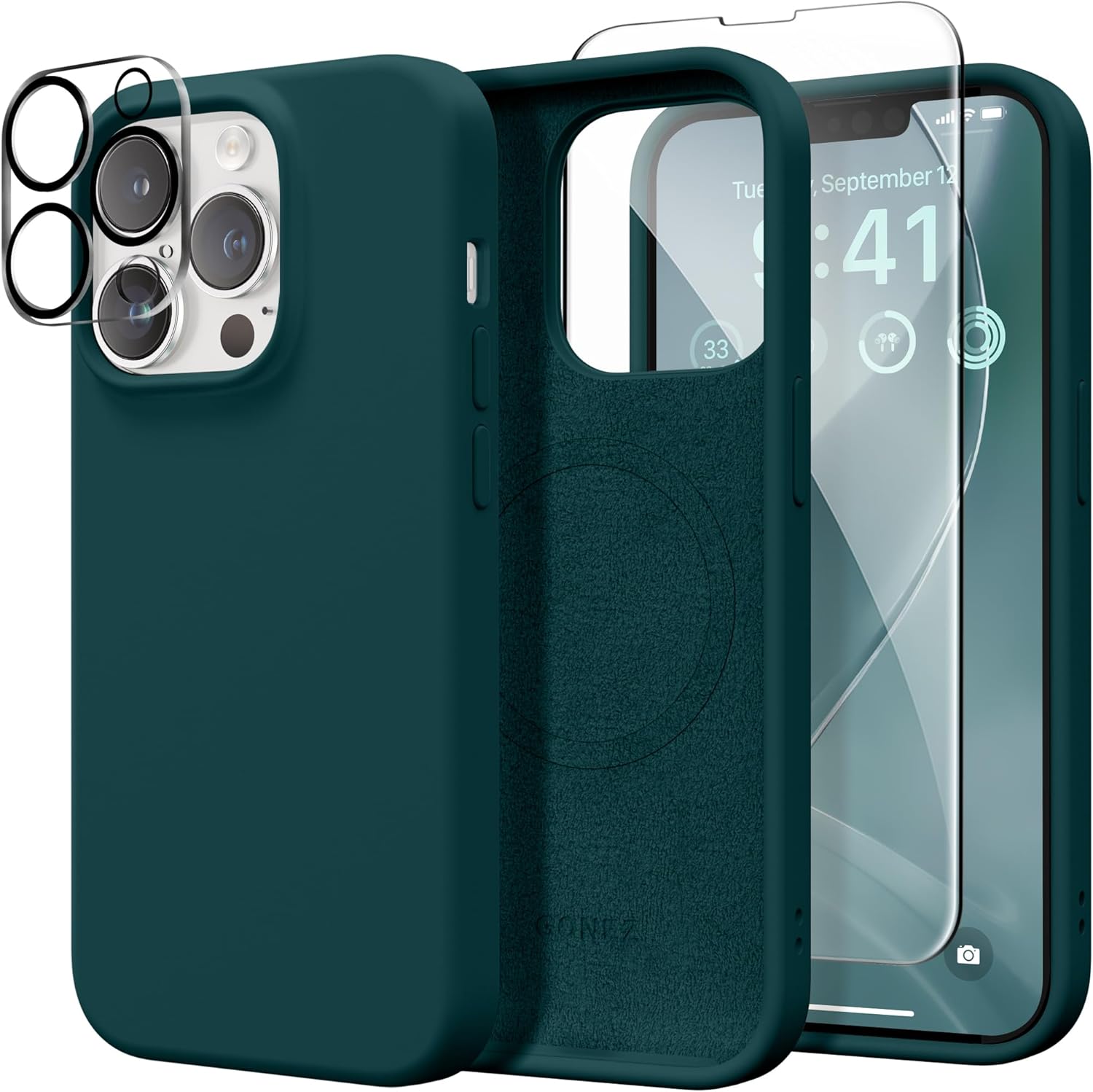 Magnetic Silicone for iPhone 13 Pro Max Case, [Compatible with Magsafe] [2X Screen Protector + 2X Camera Lens Protector], Slim Shockproof Protective Microfiber Lining Phone Cover 6.7, Teal