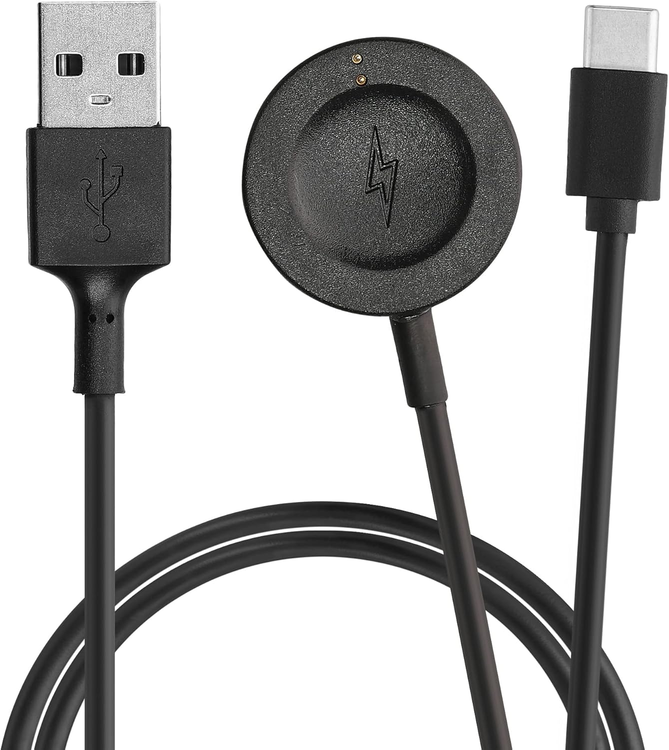 kwmobile Charging Cable Compatible with Fossil Gen 6 5 4 / Sport - Charger Cable with USB A 2.0 and Type-C - Black