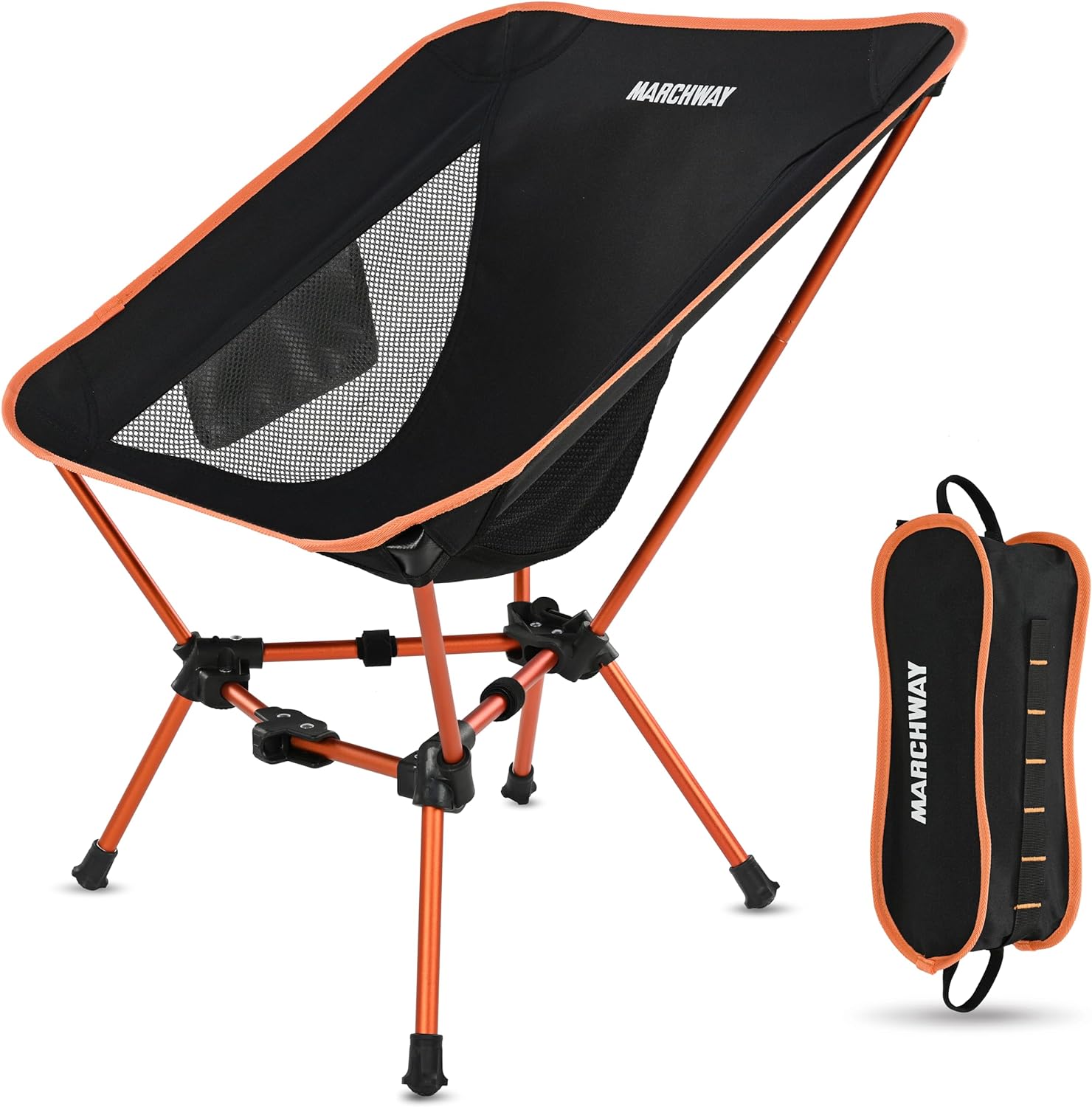 MARCHWAY+Lightweight+Folding+Camping+Chair%2c+Stable+Portable+Compact+for+Outdoor+Camp%2c+Travel%2c+Beach%2c+Picnic%2c+Festival%2c+Hiking%2c+Backpacking%2c+Supports+330Lbs+(Orange)