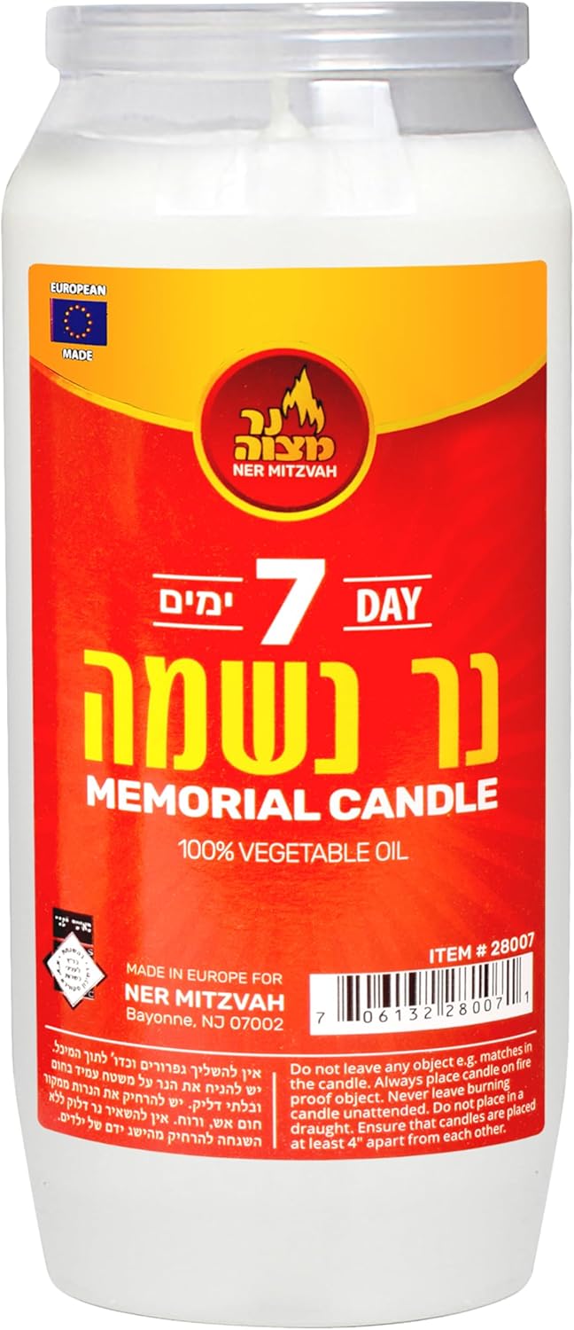 Ner Mitzvah 7 Day Yartzeit Candle - Kosher Yahrtzeit Memorial and Yom Kippur Candle in Plastic Holder