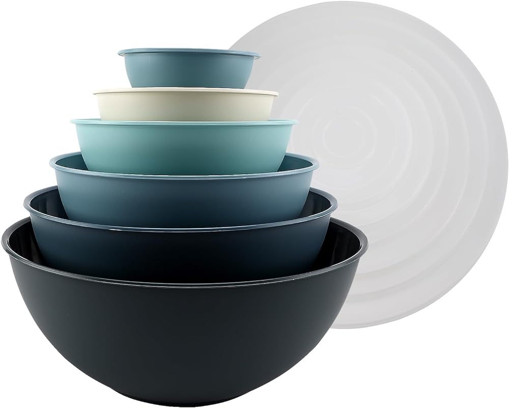 COOK WITH COLOR Plastic Mixing Bowls with Lids - 12 Piece Nesting Bowls Set includes 6 Prep Bowls and 6 Lids, Microwave Safe (Blue Ombre)