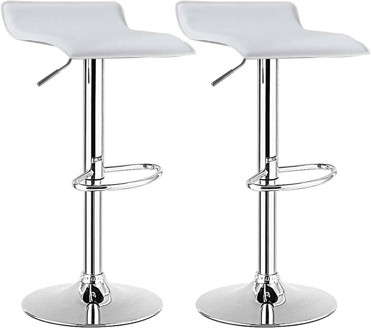 COSTWAY Bar Stools Set of 2, Modern Swivel Contemporary barstools with Adjustable Height, Footrests, Chrome Hydraulic PU Leather Backless Bar Chairs for Kitchen Island Cafe Pub, White