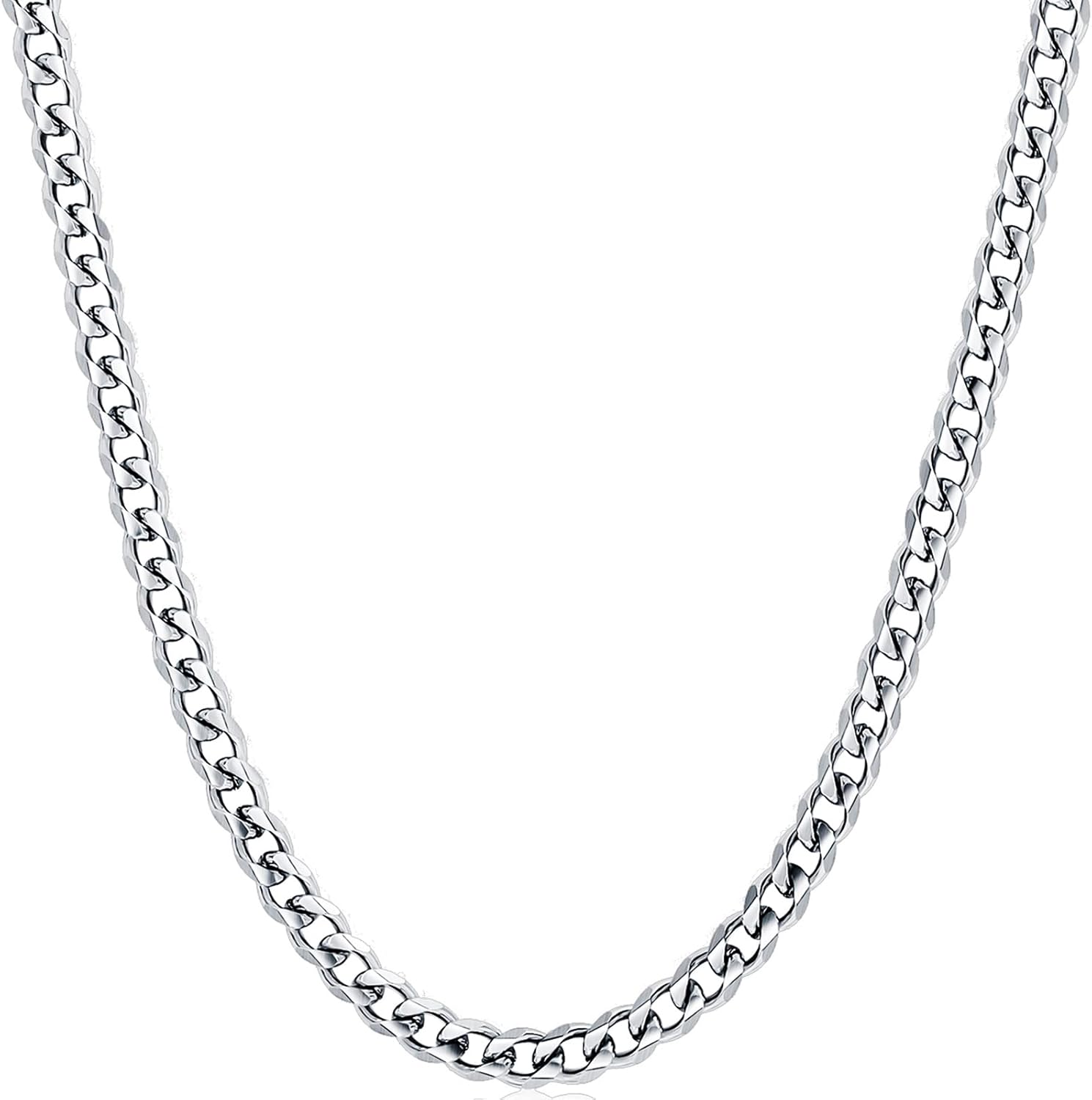 Fiusem 5mm Silver Tone/Gold Cuban Link Chain for Men, Mens Chain Necklaces, Stainless Steel Chain Necklaces for Men Women, 3.5/4/5mm