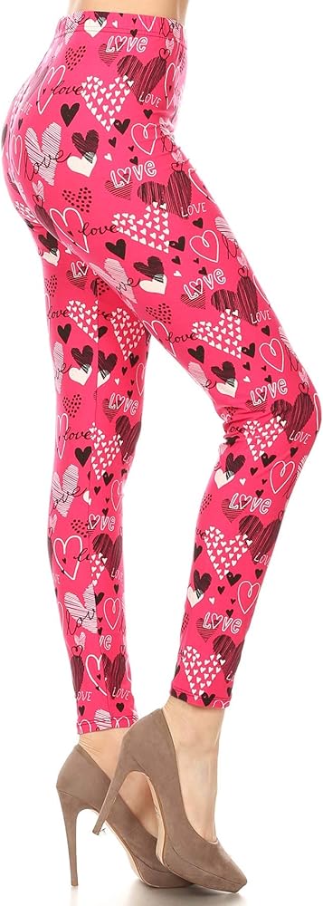 Leggings Depot High Waisted Print Leggings for Women - Valentine & Hearts