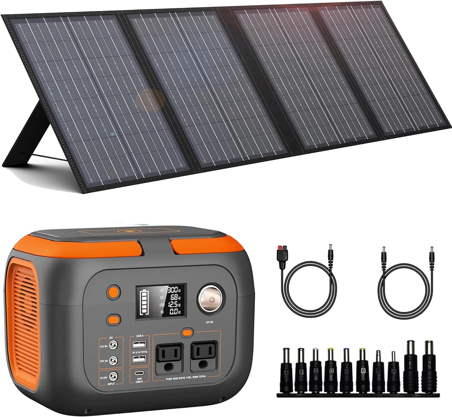 300W Portable Power Station 260Wh Outdoor Solar Generators Mobile Lithium Battery Pack 110V Outlet Solar Power Bank Camping Power Supply for Laptop with 60W Solar Panel