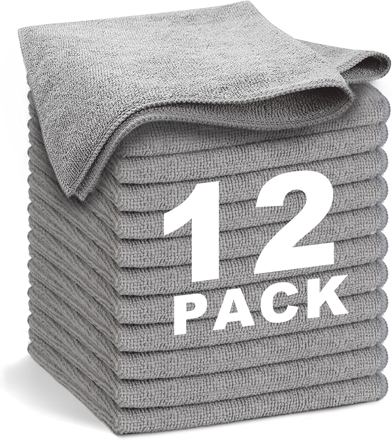 Gray Microfiber Cleaning Cloth 13x13, Ultra Soft Absorbent Microfiber Cleaning Rags for Housekeeping Cleaning Supplies, Lint Free Reusable Cleaning Cloths for House Washable, Pack of 12