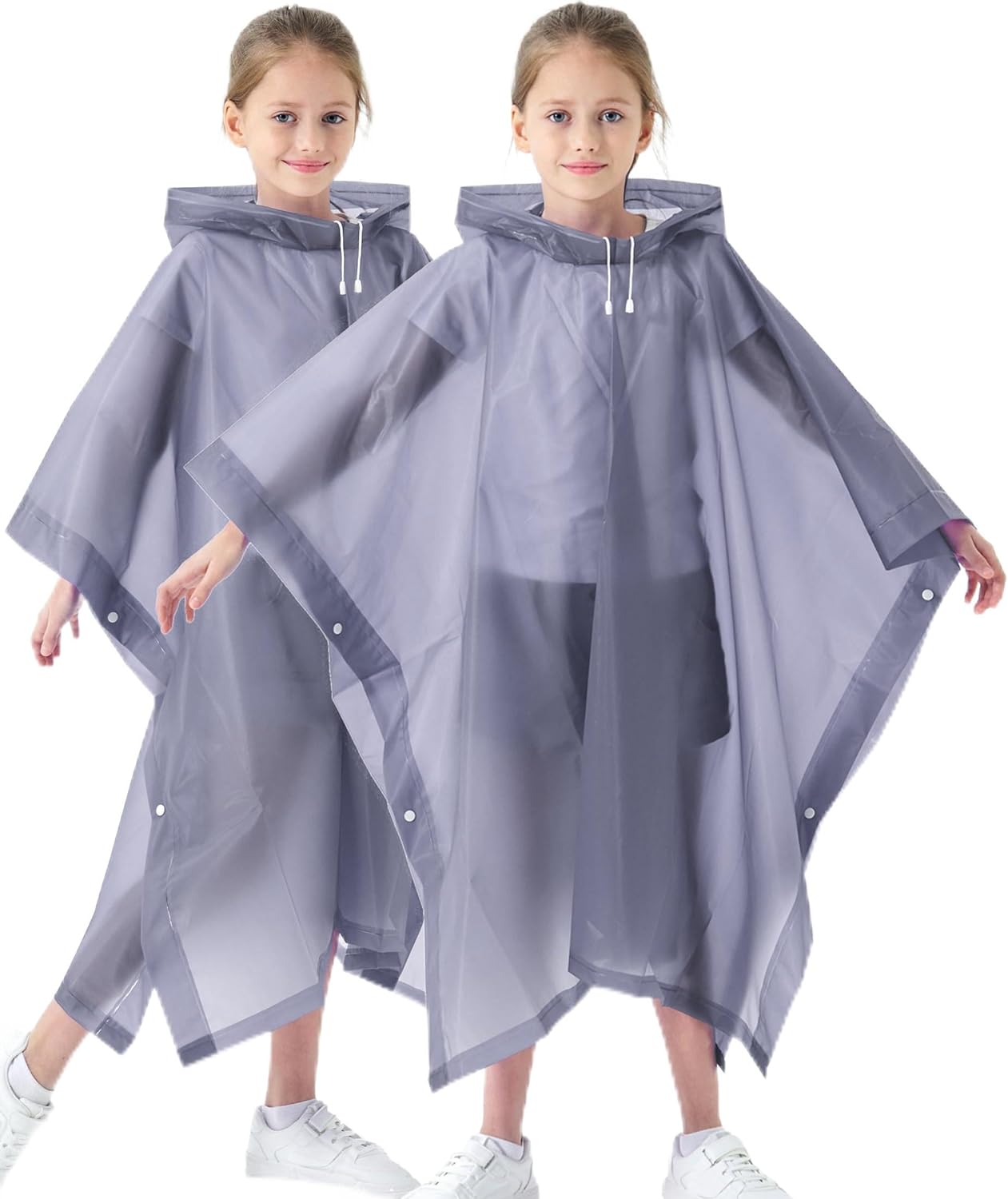 2 Pack Raincoats for Kids, Kids Reusable Emergency Rain Ponchos with Drawstring Hood for Boys and Girls