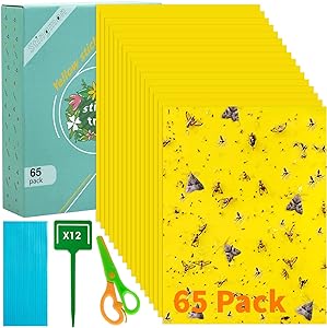 Stingmon 65 Pcs Sticky Fly Trap, Yellow Fly Catcher for Orchard Garden, Fungus Gnat Killer Outdoor for Fungus Gnats, Whiteflies, Aphids, Leafminers