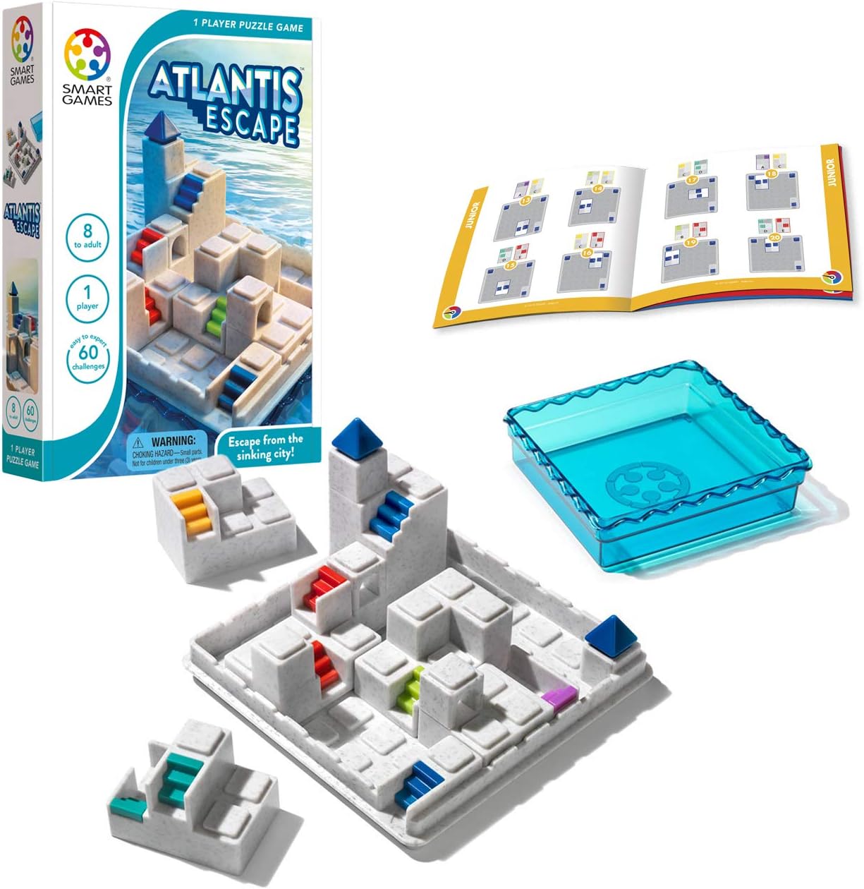 SmartGames Atlantis Escape; a 3D Path-Building Travel Game for Kids and Adults, a STEM Focused Cognitive Skill-Building Brain Game - Brain Teaser for Ages 8 & Up, 60 Challenges.