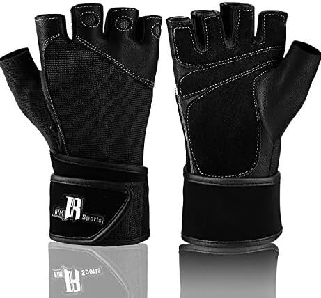 RIMSports Premium Leather Weight Lifting Gloves with Wrist Support for Supreme Protection Wrist Wrap Gloves with Palm Padded and Thumb Protected Workout Gloves for Weightlifting, Pullups & Deadlift