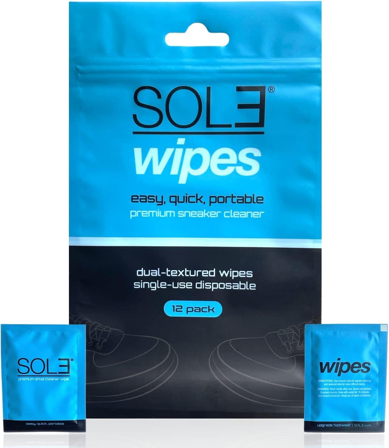 SOL3 Sneaker Cleaner Wipes (Pack of 12) - Quick Shoe Cleaning for Leather, Canvas, Mesh & More