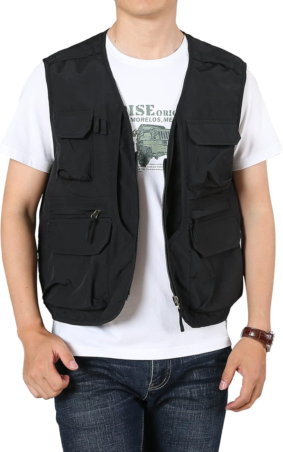 Flygo Men' Utility Cargo Vest Outdoor Fishing Safari Travel Work Photo Vest with Pockets