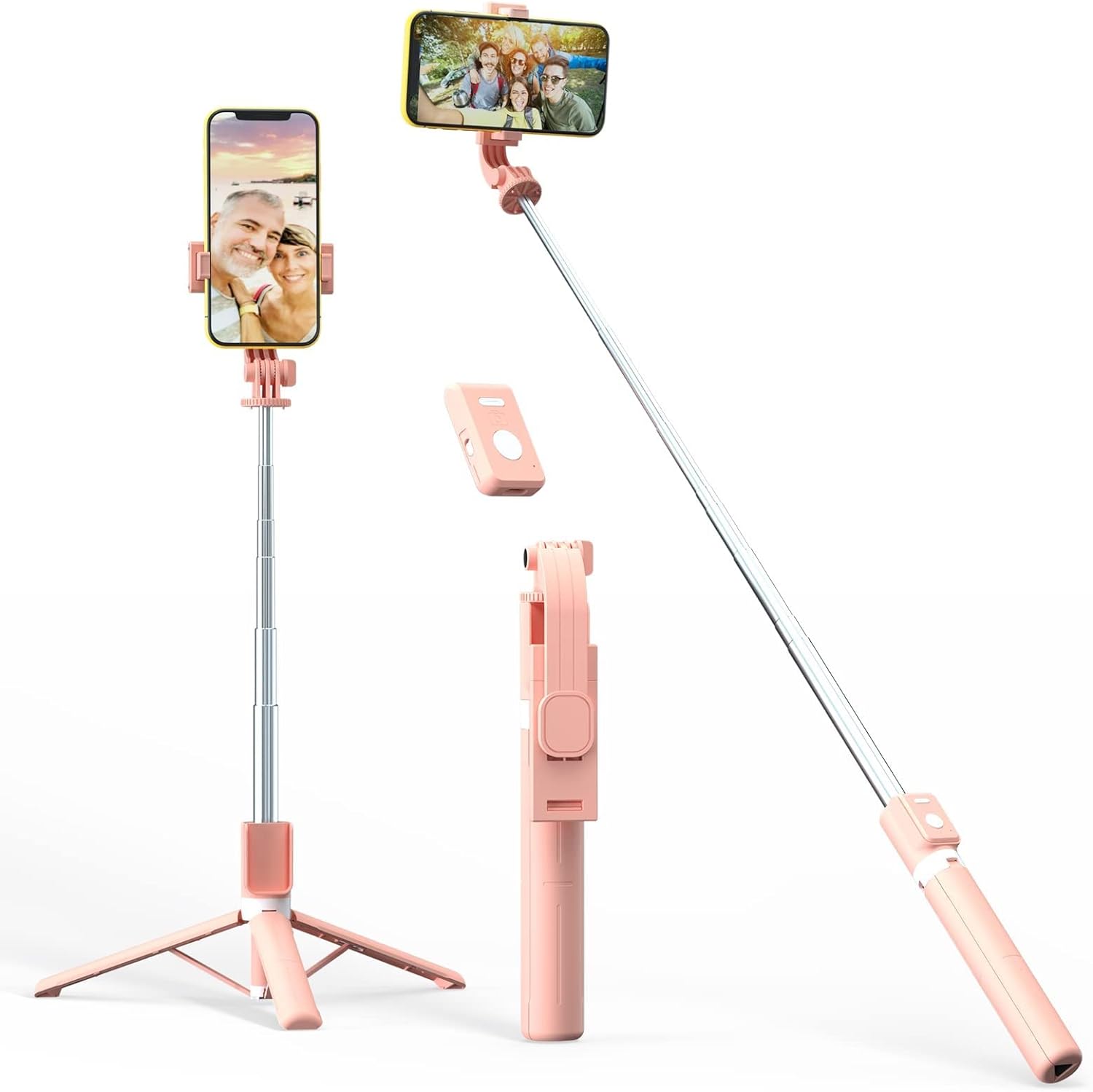 Selfie Stick Tripod with Remote 44 inch Bluetooth Selfie Stick Wireless Extendable Upgrade Portable Lightweight Tripod for iPhone 14 13 12 11 Pro Max Samsung Galaxy S22 S21 Android (Pink)