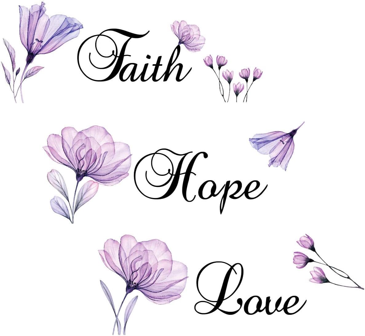 Lchen Faith Hope Love Wall Sticker Purple Lily Flower PVC Wall Decal Home Background Decor Removable Wall Art Sticker (Faith Hope Love)