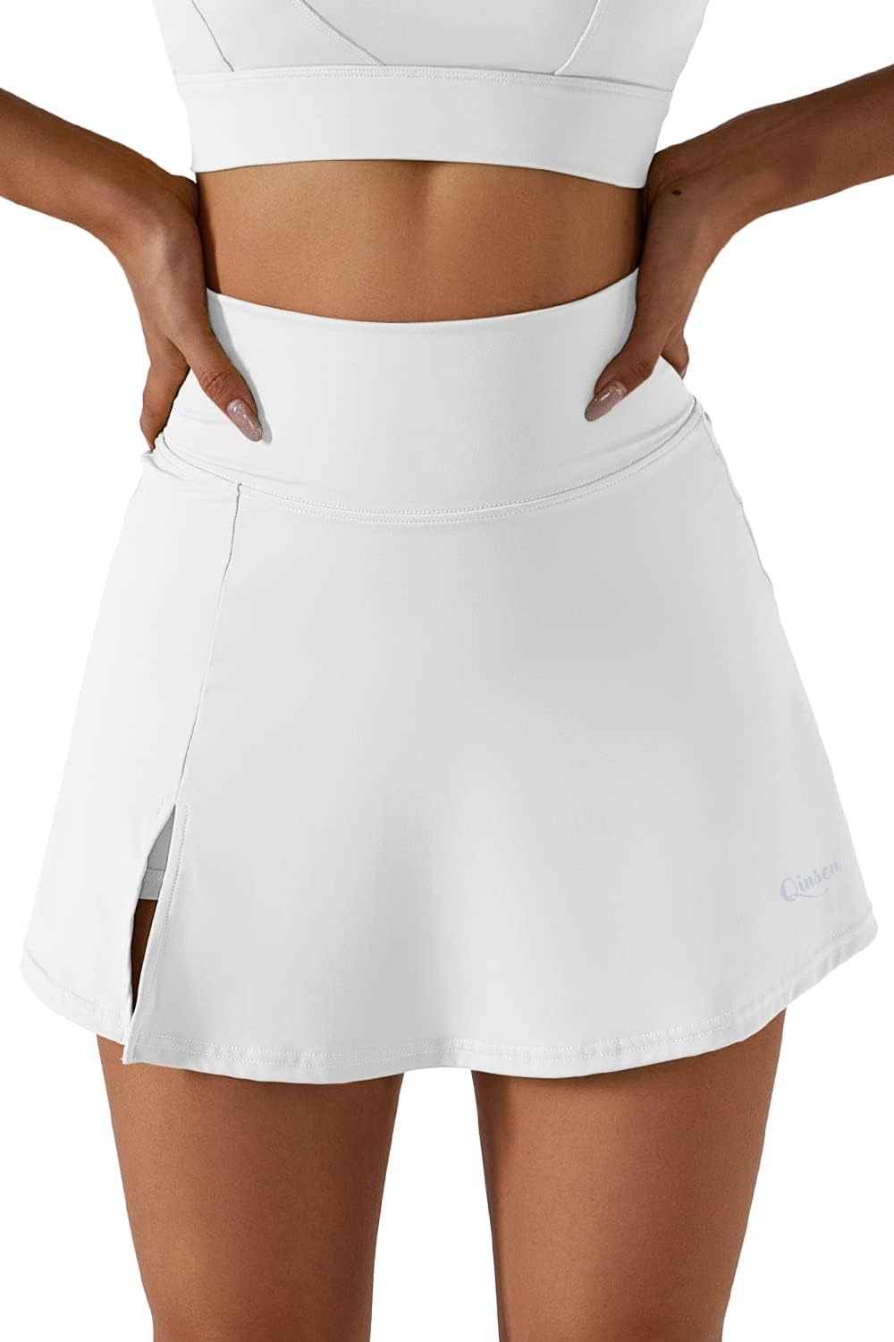 QINSEN Women's Tennis Skirts Stretch High Waisted Golf Skorts Running Sports Workout Activewear