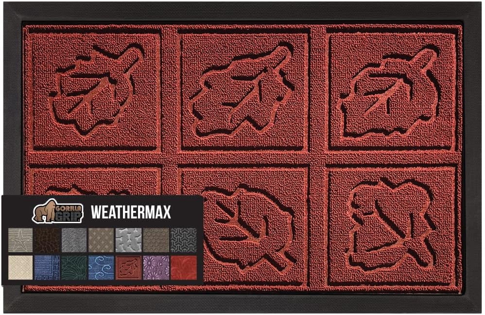 Gorilla Grip 100% Waterproof All-Season WeatherMax Doormat, Durable Natural Rubber, Stain and Fade Resistant, Low Profile, Indoor Outdoor Door Mats, Easy Clean Entrance Mat, 17x29, Burgundy Leaves