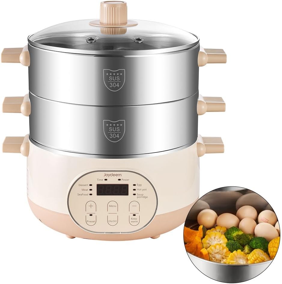 Joydeem Electric Food Steamer for Cooking, 2-Tier Stainless Steel Vegetable & Food Steamers, 15L Large Capacity, JD-DZG15B