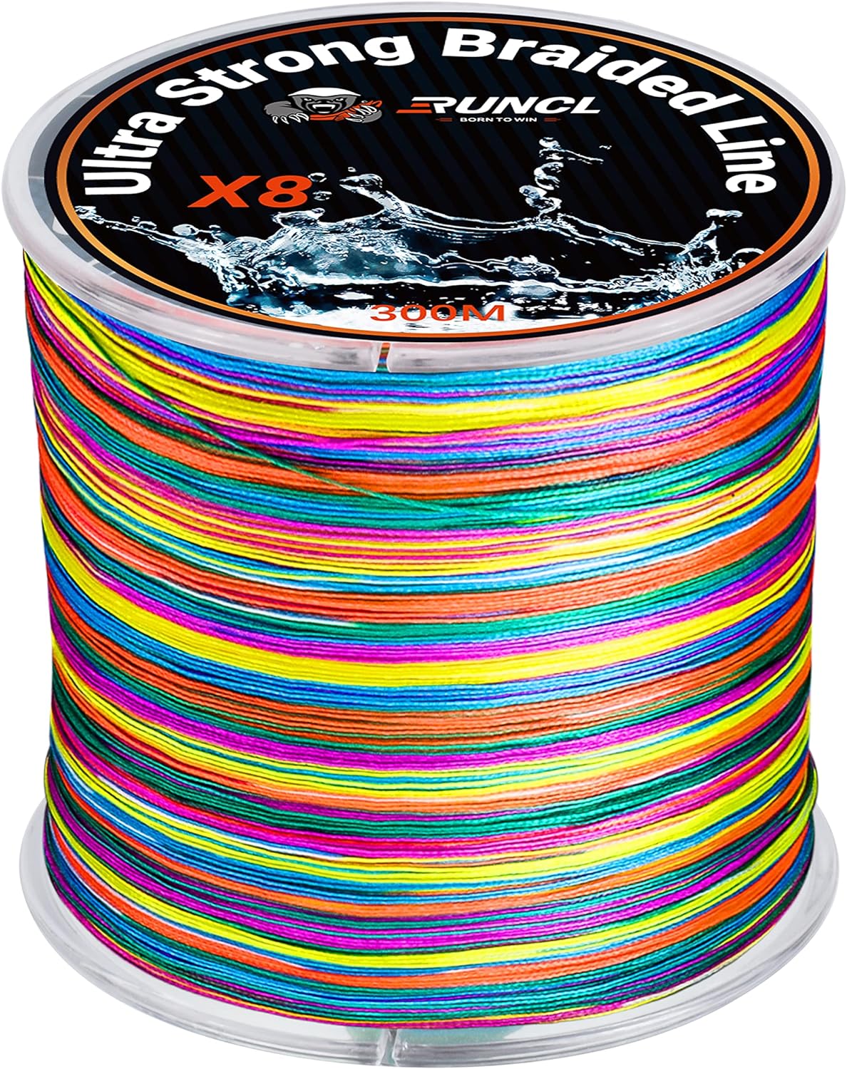 RUNCL Braided Fishing Line, Abrasion Resistant, Zero Stretch, 8X Multicolor Extra Visibility Fishing Braid for Saltwater Freshwater, 328-1093 yds, 12-100LB, Fishing Gift, Holiday Decor